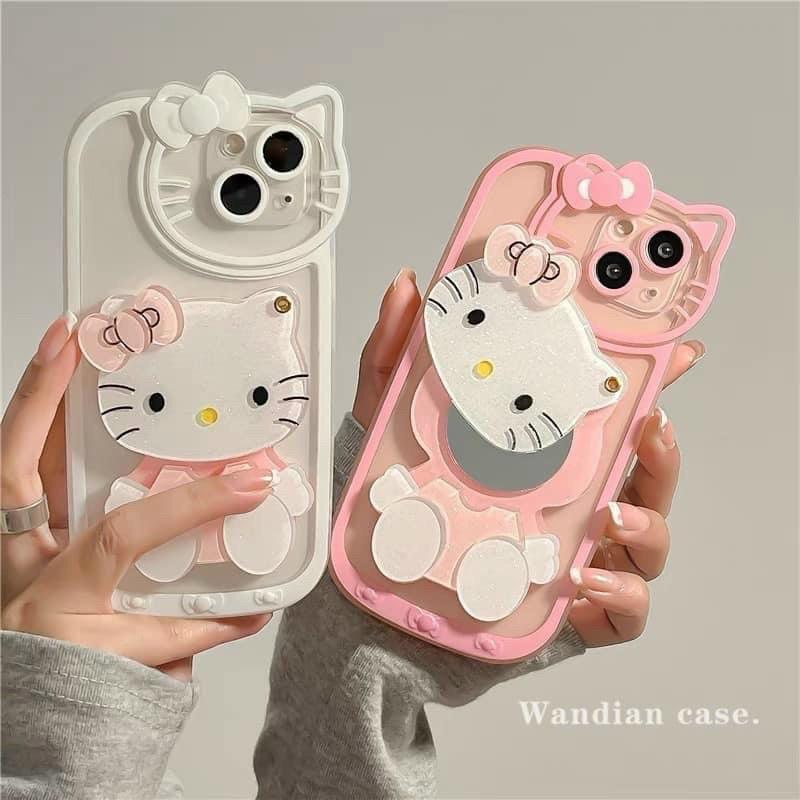 Ốp Điện Thoại Hoạ Tiết Hello Kitty/ Khủng Long Kèm Gương cho 7p/8p/X/Xs/11/ 11promax/12 /12 pro/ 12 promax 13 13Promax