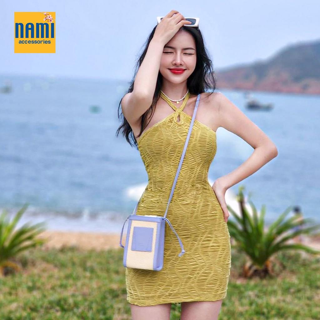 Đầm Ôm Body Cổ Yếm Giọt Nước Hoạ Tiết Gân Nổi Sexy Gợi Cảm - ATNU032