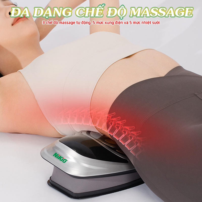 Máy massage lưng và cột sống Nikio NK-159, Dòng pin sạc, công nghệ kéo giãn cột sống lưng bằng túi khí hỗ trợ giảm đau mỏi và bệnh lý vệ cột sống