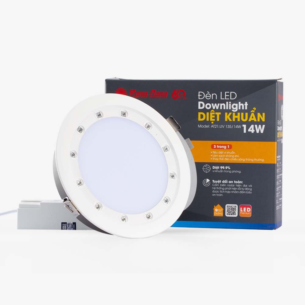 Đèn LED Âm trần diệt khuẩn Downlight UV Rạng Đông Model: AT21.UV 135/14W ánh sáng trắng (6500K) hoặc vàng (3000K)