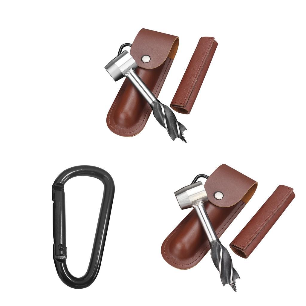 2 Piece Wood Auger Drill Bit Hand Auger Wrench with Carabiner for Bushcraft Backpack, Camping, Wood Peg, Woodworking, Emergency Tool