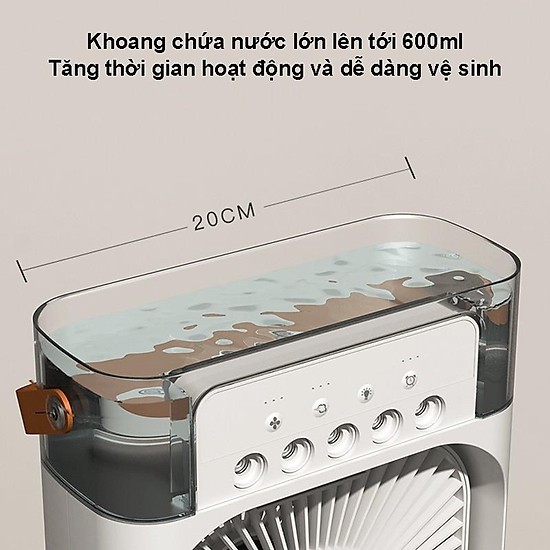 Quạt Phun Sương Mini Làm Mát 600Ml Có Chế Độ Hẹn Giờ Thông Minh Tích Hợp Đèn Led