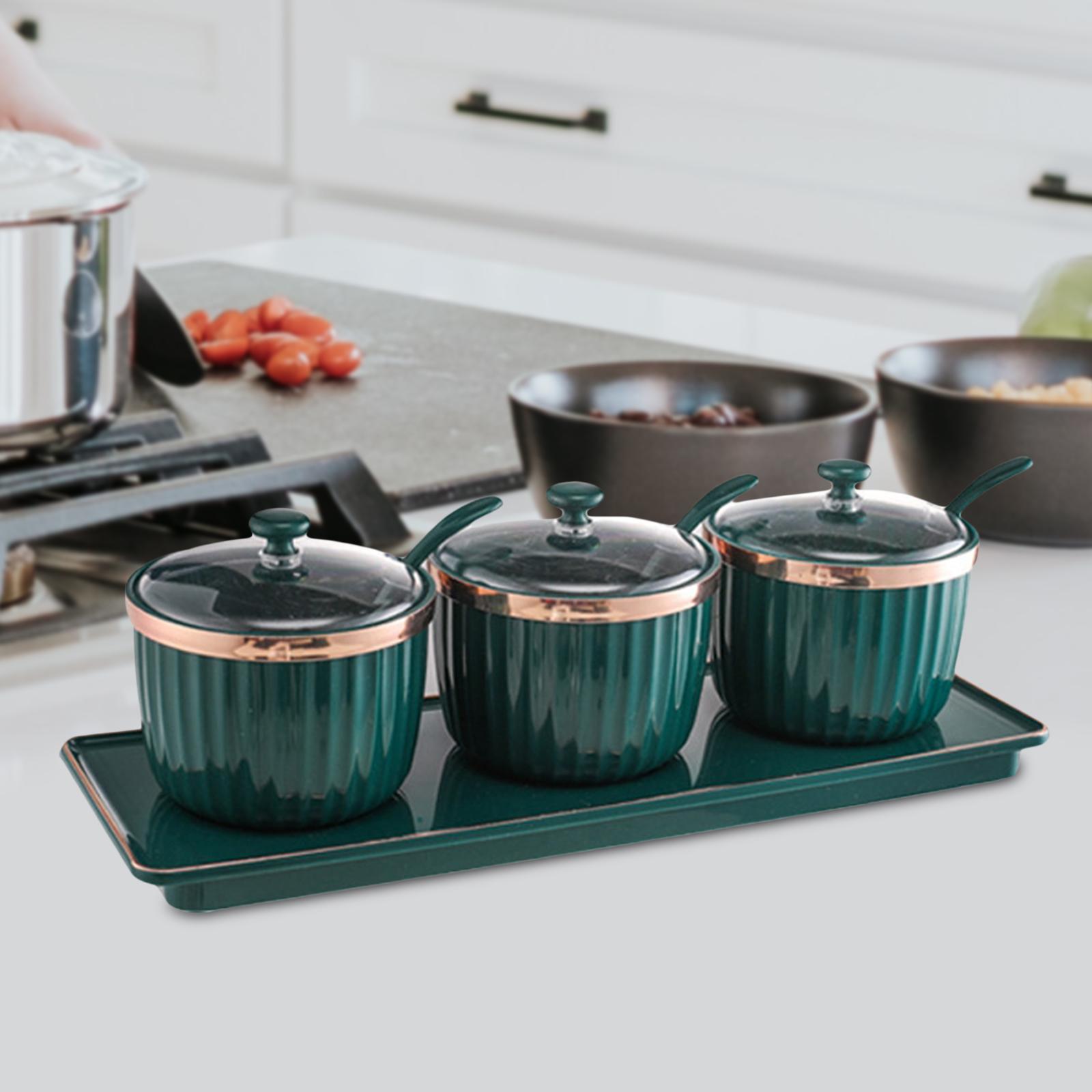 Modern Spice Case Seasoning Jar with Lid spoon Tray for Restaurant Bar