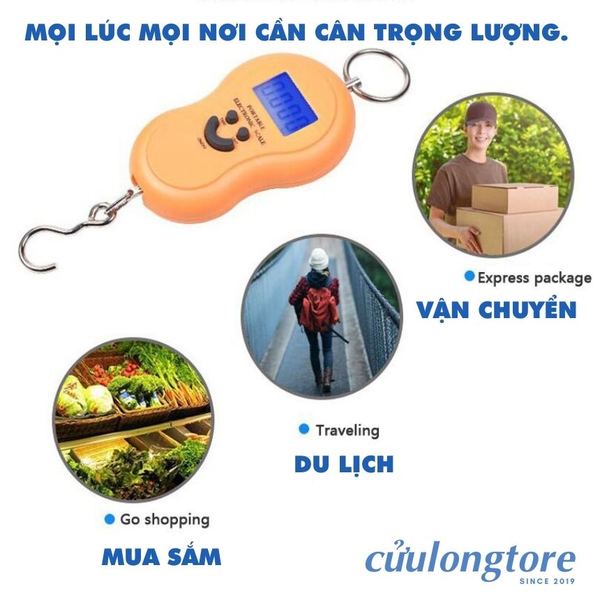 Cân Điện Tử Mini Cầm Tay Bỏ Túi 50kg gia đình nhà bếp đi chợ cân hàng chính xác cân treo móc khóa thông minh