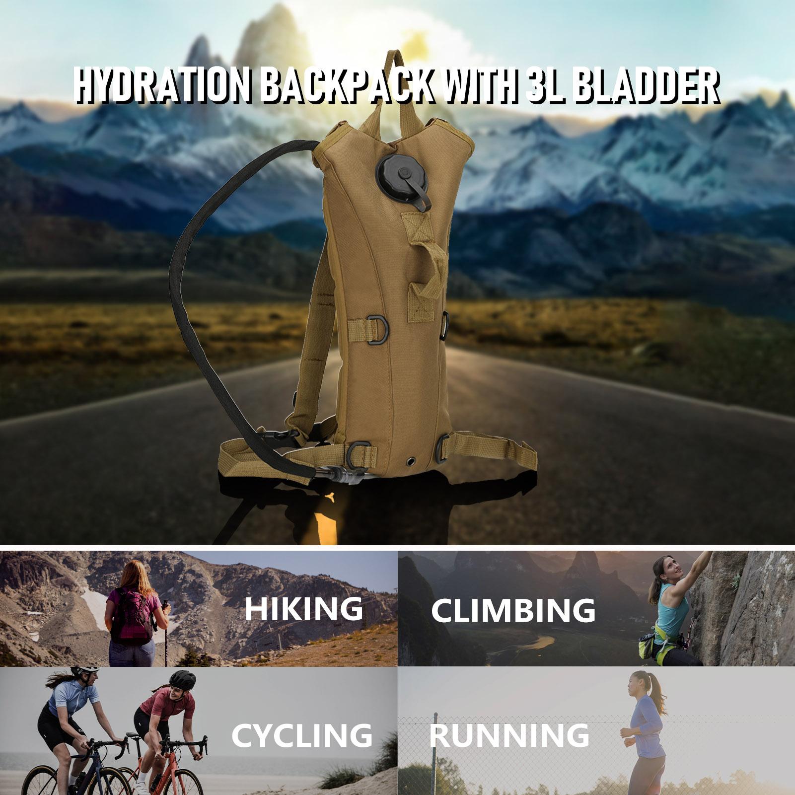 Ba lô hydrat hóa nhẹ chứa bình nước có vòi uống 3L, balo ngụy trang