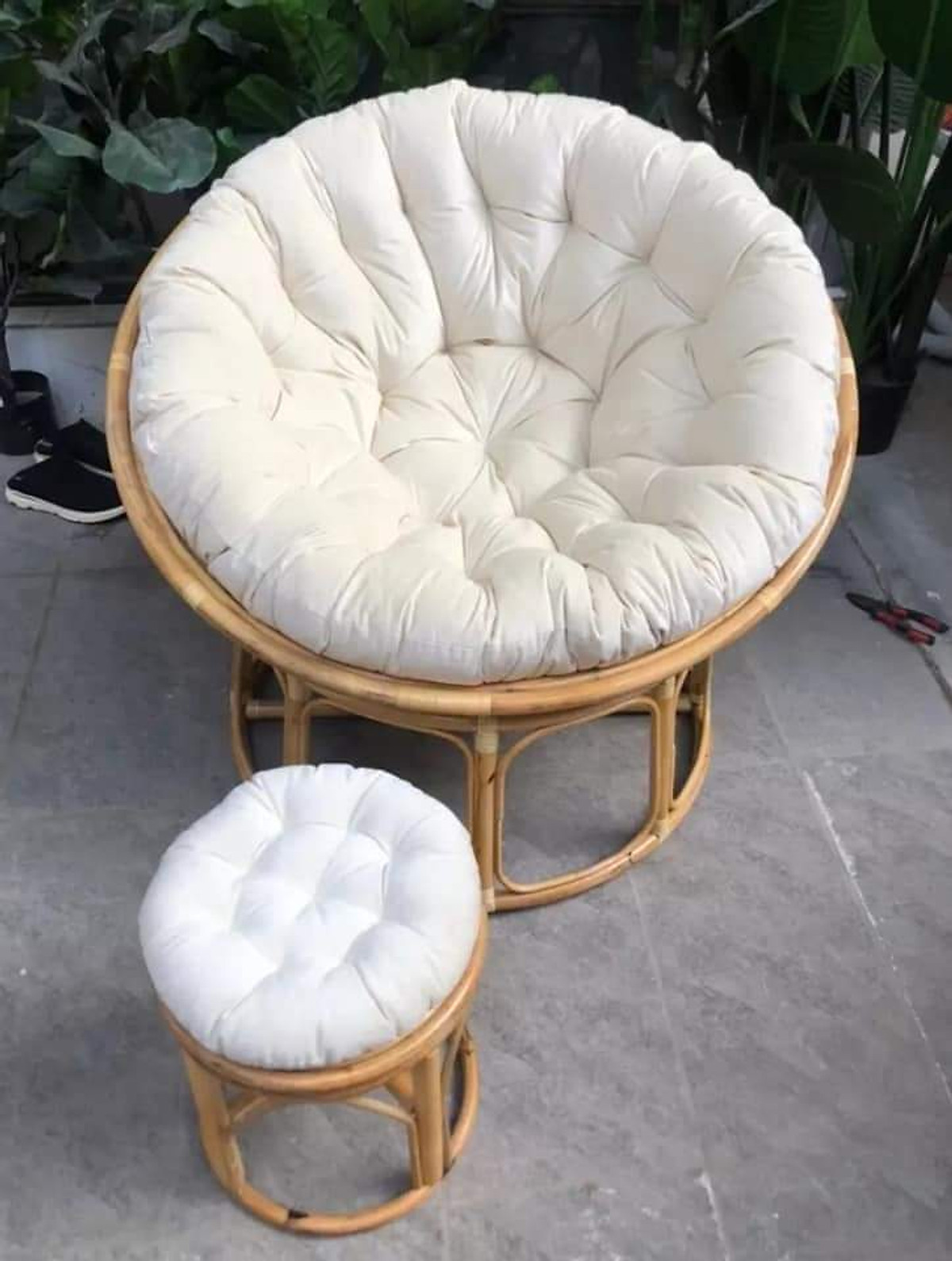 Ghế Papasan khung sắt sơn tĩnh điện, quấn nhựa giả mây, nệm nhung êm ái