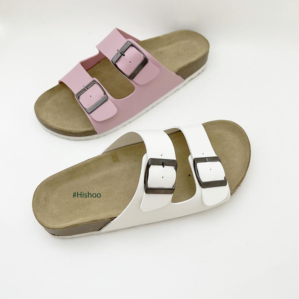 Dép đế trấu birken nam nữ unisex 2 khóa quai ngang da tổng hợp bigsize 38 - 43 chính hãng Hishoo 0093