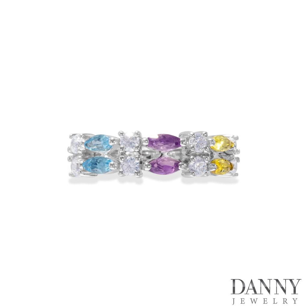 Nhẫn Nữ Danny Jewelry Bạc 925 Xi Rhodium Đính Đá Tourmaline/Amethyst/Lemon Quartz SPLRA964
