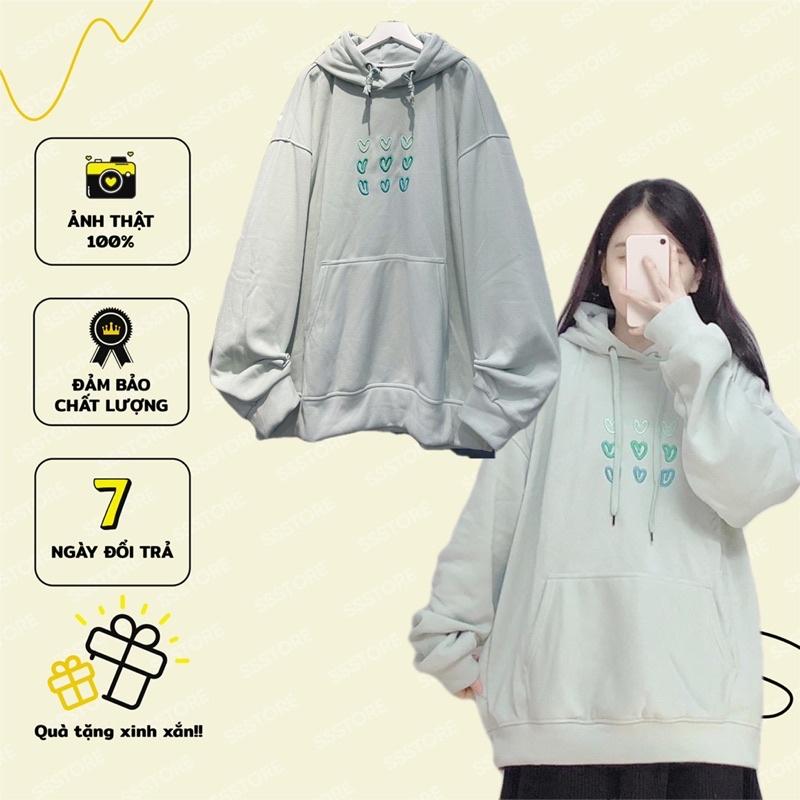 Áo hoodie trái tim màu xanh unisex ảnh thật SSSTore