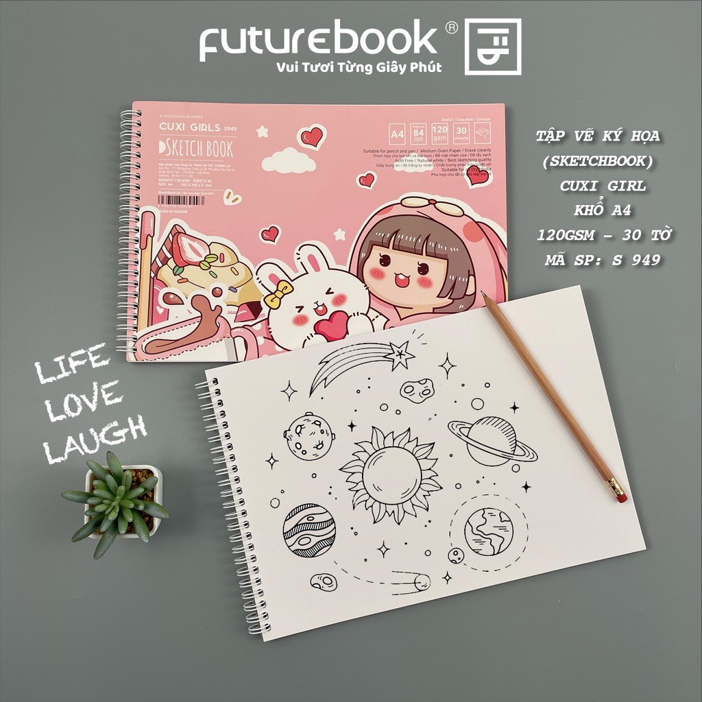 FUTUREBOOK - Tập Vẽ Ký Họa (Sketchbook ) LX Cuxi Gril Khổ A4 –Định Lượng 120Gsm – 30Tờ. Mã SP S949 (Giao mẫu ngẫu Nhiên)