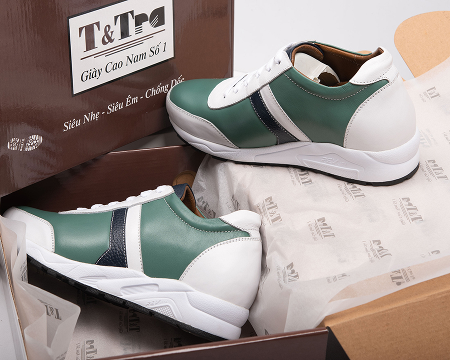 Giày Cao Nam Siêu Nhẹ T&TRA Tăng Cao 8Cm- T29 Xanh Ngọc- Chất Liệu Da Bò Cao Cấp, Phong Cách Thể Thao, Đế và Lót Tăng Cao Chất Liệu EVA Siêu Nhẹ, Trọng Lượng Nhẹ Hơn 30% So Với Đế Cao Su