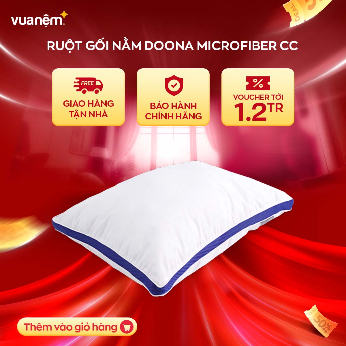 Ruột gối Microfiber Doona cao cấp, êm ái, mềm mại 