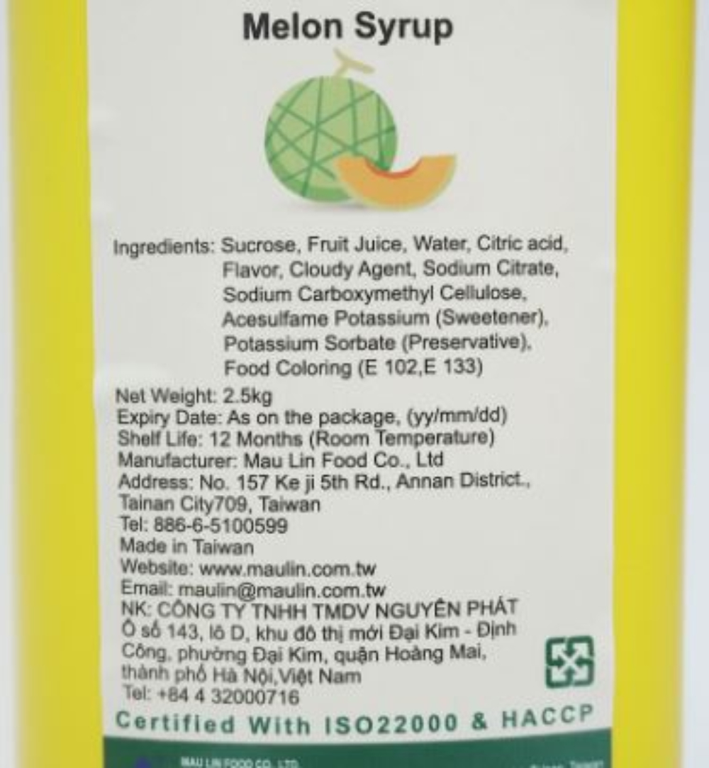Siro Dưa lưới MauLin (MauLin Melon Syrup) Chai 2.5Kg - Nguyên liêu pha chế trà sữa hương thơm hảo hạng