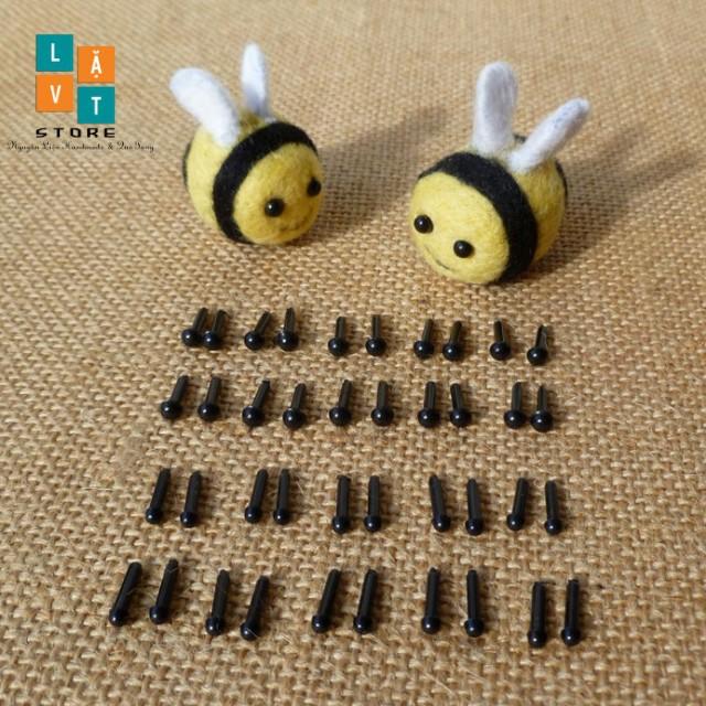 Mắt nhựa đen tuyền chân thẳng - Làm Handmade - Mắt Thú - Mắt búp bê