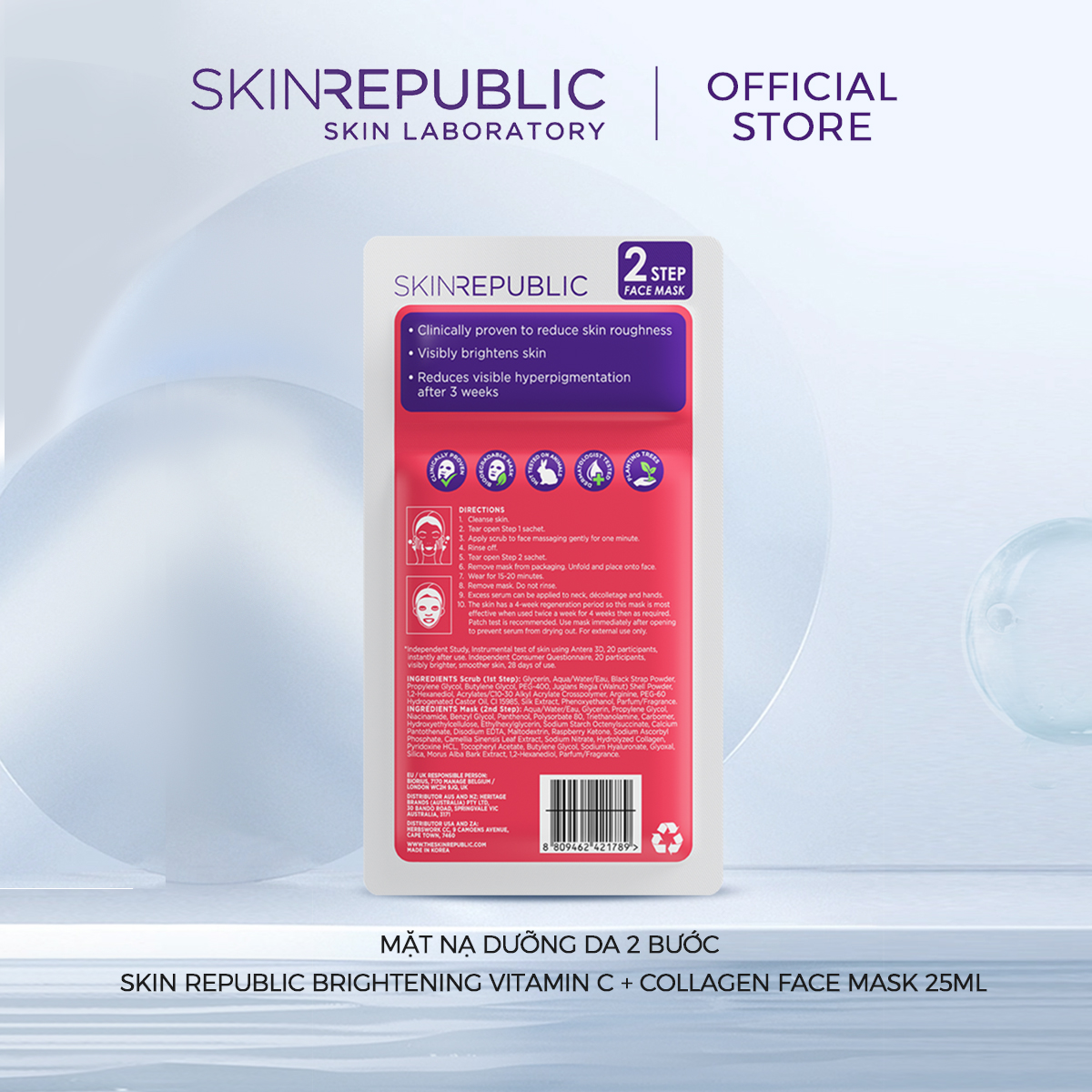 Combo 10 Mặt nạ dưỡng da 2 bước Skin Republic Brightening Vitamin C + Collagen Face Mask 25ml