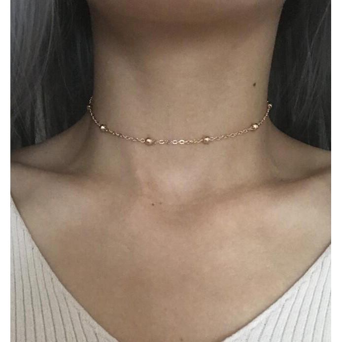 Vòng cổ choker chuỗi hạt kim loại mảnh siêu xinh CKV69