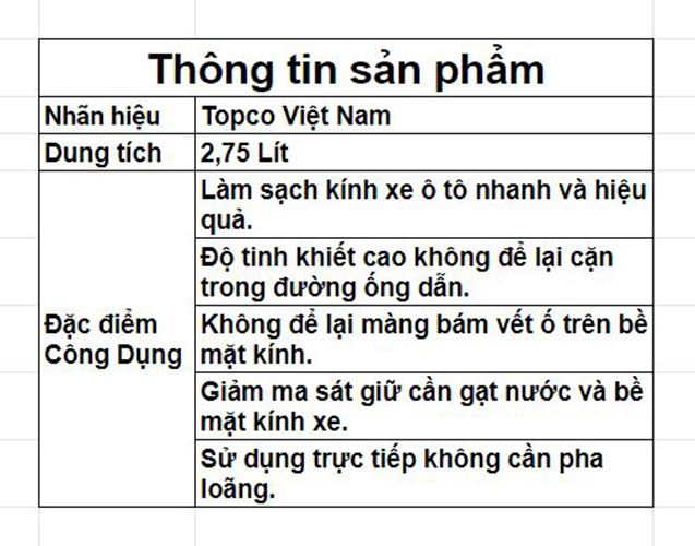 NƯỚC RỬA KÍNH OTO TOPCO