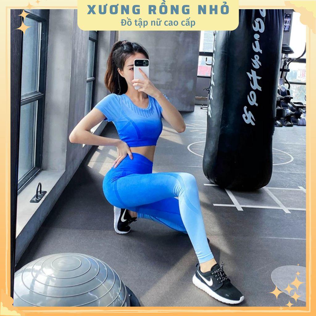 Bộ quần áo tập gym, yoga thể thao nữ có sẵn lót ngực, Đồ tập nữ ombre, quần tập cạp cao chất lệu thông thoáng, co giãn