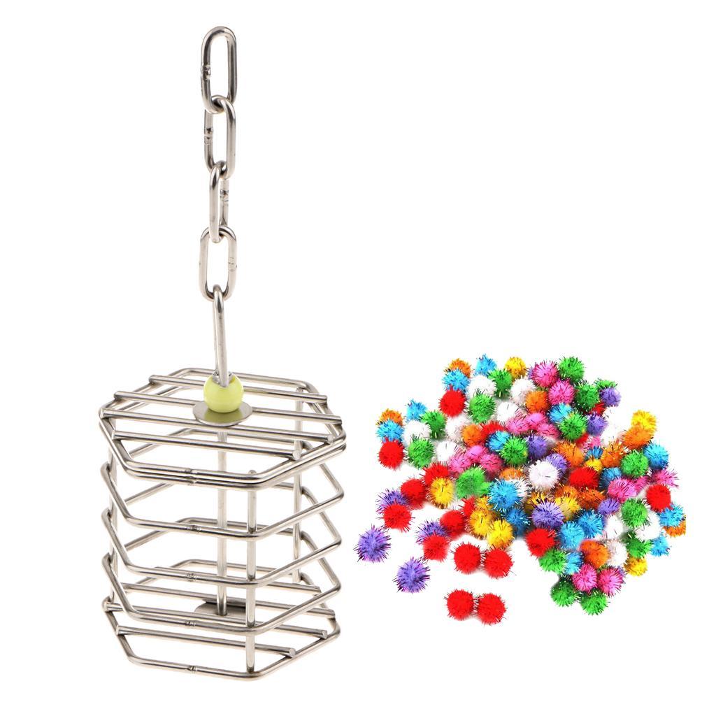 Cockatoo Cage Iron Swing Hammock+ Blingbling Chew Pompom Balls Furniture&Toy