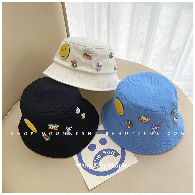 Mũ nón Bucket thời trang đính sticker mặt cười,Toy story cho bé trai và bé gái 8 màu siêu cute hột me