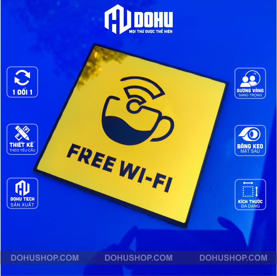 Bảng gương vàng free wifi có sẵn keo dán tường