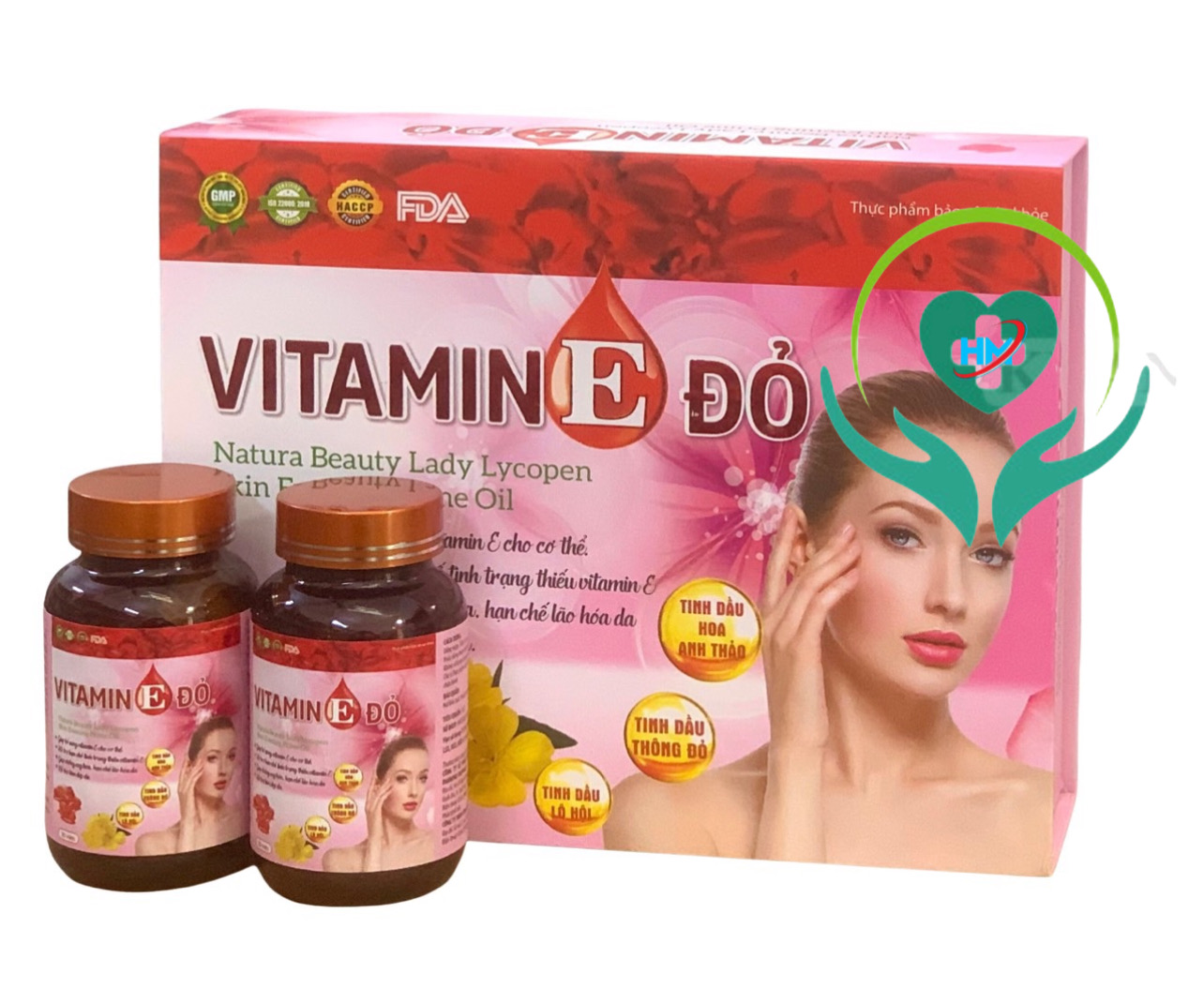 Viên uống trắng da mờ nám VITAMIN E ĐỎ - Tinh dầu thông đỏ, hoa anh thảo - Hộp cao cấp 2 lọ x 30 viên