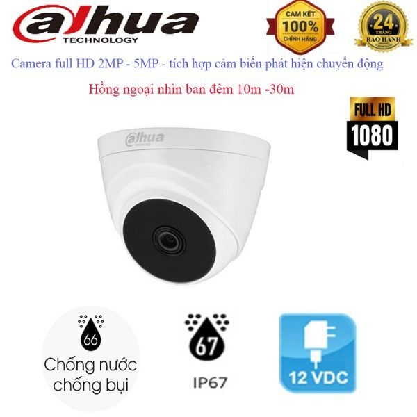 CAMERA DOME TRONG NHÀ HDCVI DAHUA HAC-T1A21P 2MP - HỒNG NGOẠI ĐẾN 20M, BÙ SÁNG, CÂN BẰNG TRẮNG