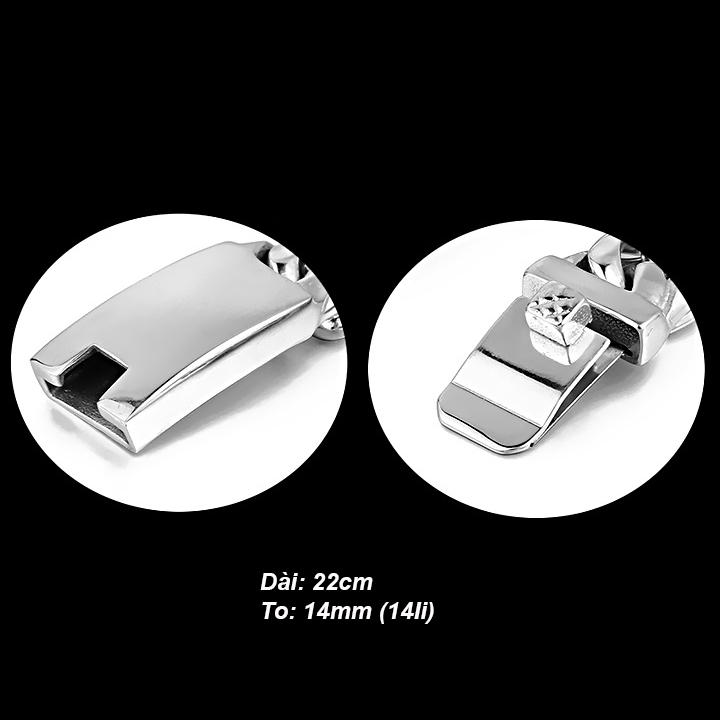 Lắc tay nam kiểu lặc đôi bảng to 14mm MVT023 Không đen không gỉ sét