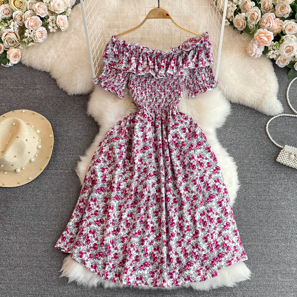 HÀNG QUẢNG CHÂU - ĐẦM XÒE MAXI LỤA HOA BO CHUN SIÊU CO GIÃN NGỰC BÈO TRỄ VAI SIÊU XINH - D160205