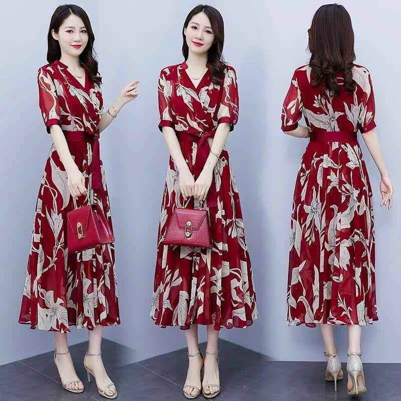 HÀNG NHẬP - ĐẦM MAXI VOAN HOA EO BUỘC DÂY