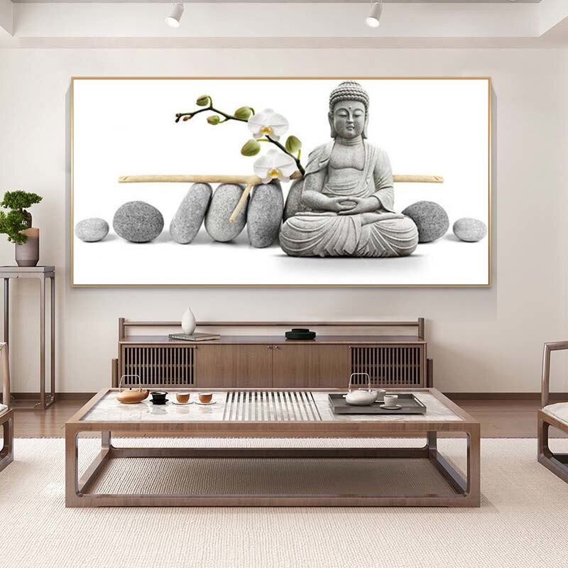Tranh treo tường tráng gương tranh trang trí Phật tranh ngang có khung kèm đinh treo