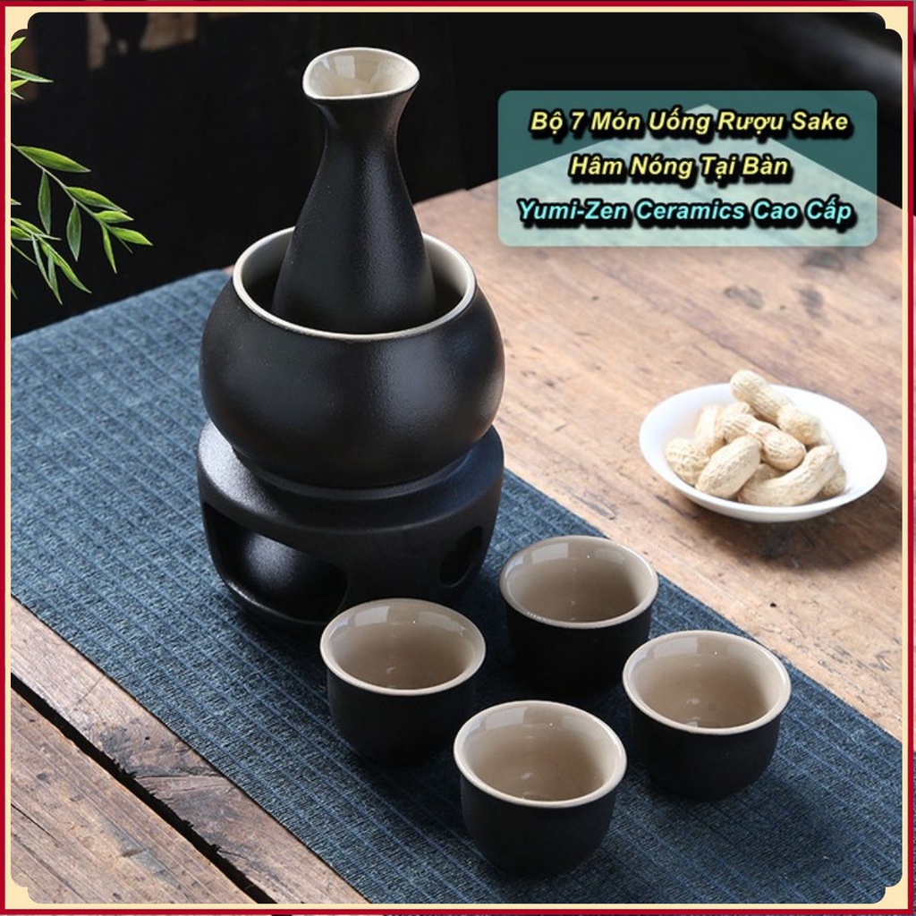 Bộ 7 Chi Tiết Uống Sake Hâm Nóng Tại Bàn Yumi-Zen Ceramics Cao Cấp