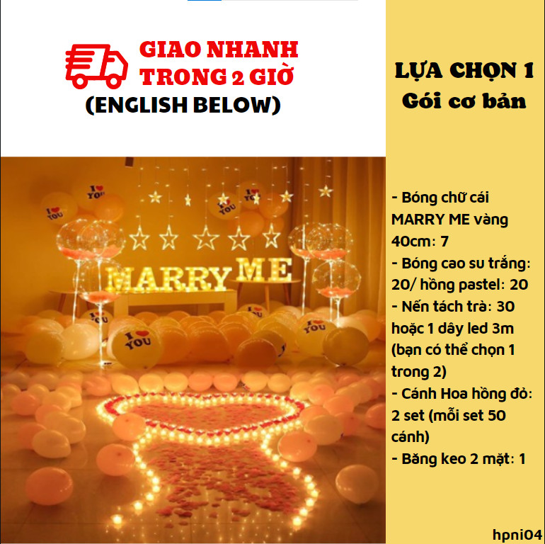 Bộ bong bóng trang trí cầu hôn proposal set balloon hpni04