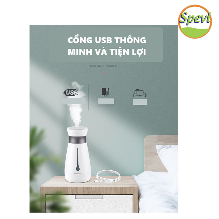 Máy Phun Sương Tạo Ẩm Cao Cấp Với 02 Chế Độ Phun Sương Kết Hợp Với Đèn Ngủ Led 7 Màu 2 In 1 SPEVI - Hàng Chính Hãng