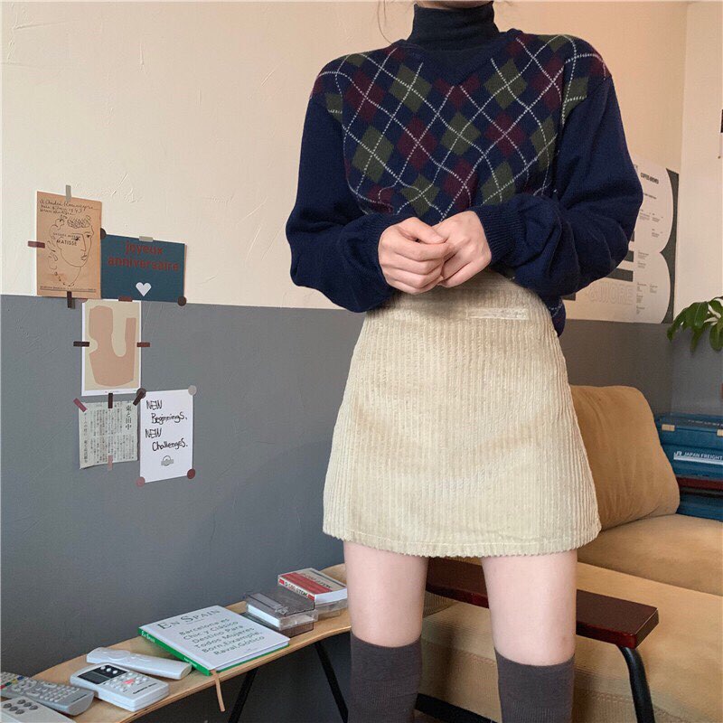 Chân váy ngắn ulzzang thu đông cao cấp chất dày dặn