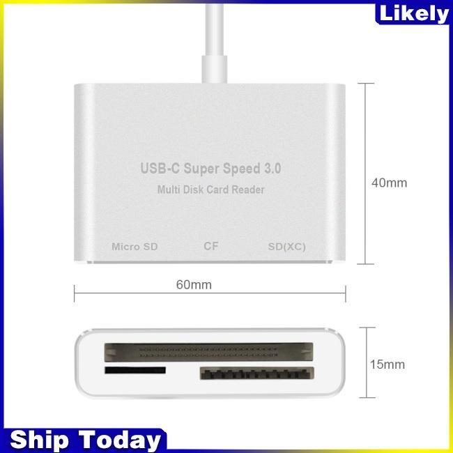 Đầu Đọc Thẻ Nhớ Chuyển Đổi 3 Trong 1 USB Type C Sang CF SD TF Cho Macbook Pro Air 2018