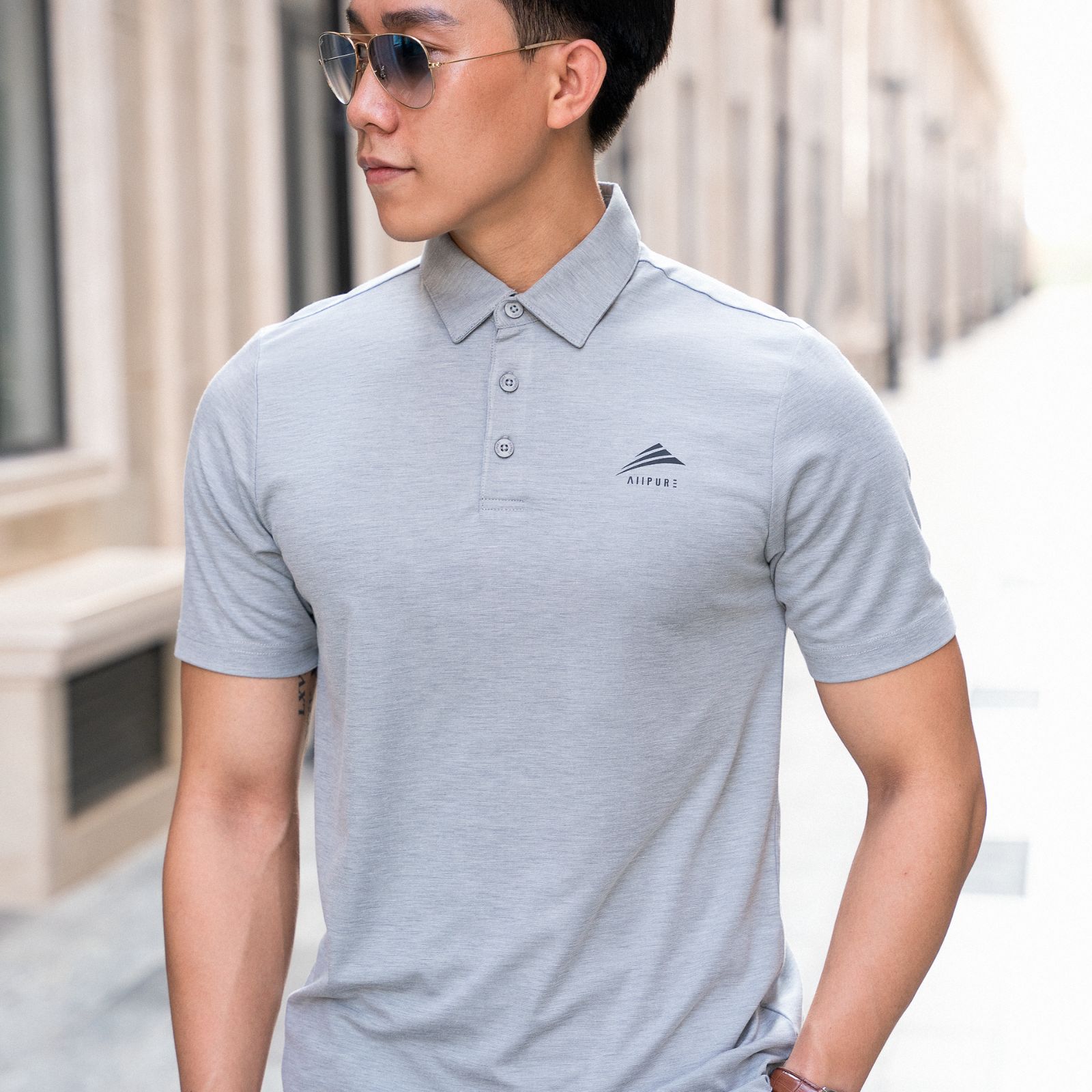 Áo Polo Nam Cổ Sơ Mi Cao Cấp ALLPUR Công Nghệ Coolmax Chống Nhăn Ngăn Mùi - Màu Xám Nhạt