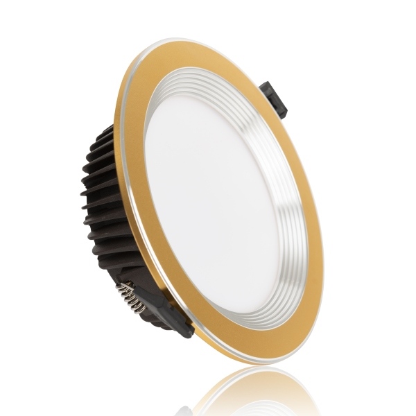 Bóng đèn led Downlight âm trần đổi màu nhôm đúc viền vàng Sopoka