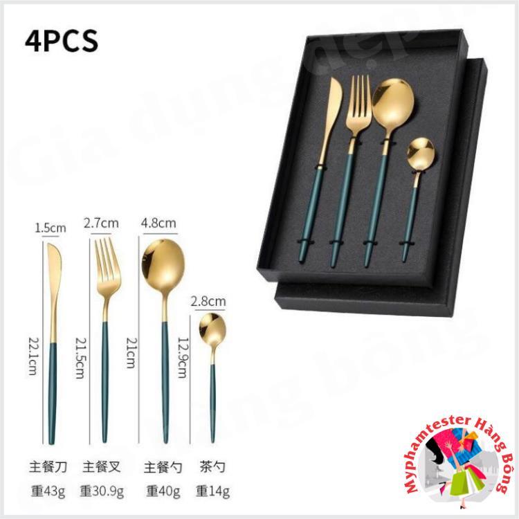 (HÀNG ĐẸP) Bộ thìa dĩa inox bạc và inox mạ vàng sang trọng - bán theo set 4 món