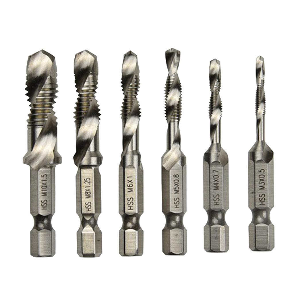 6pcs Quick Change HEX Shank Twist Drill and Bit set - metal M3-M10 Silver