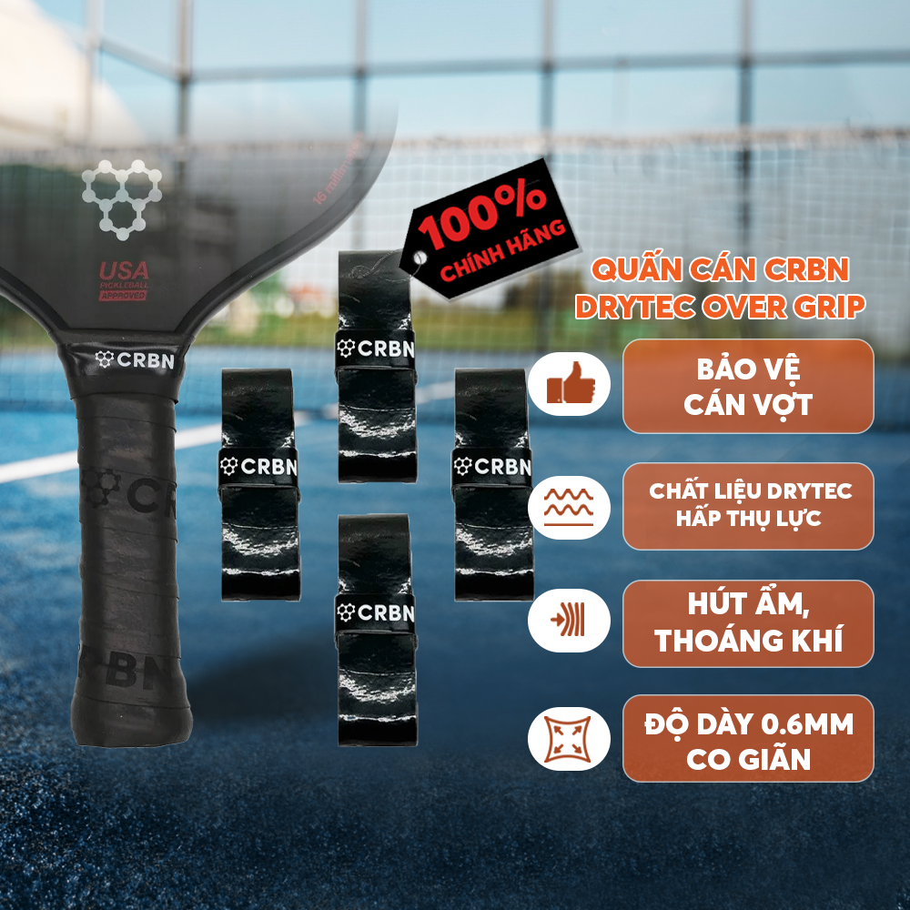 Set 4 Quấn Cán Vợt Pickleball CRBN DryTec Cao Cấp - Chống Trơn Trượt - Hút Mồ Hôi -  Tăng Cảm Giác  - Êm Ái - Bền Bỉ