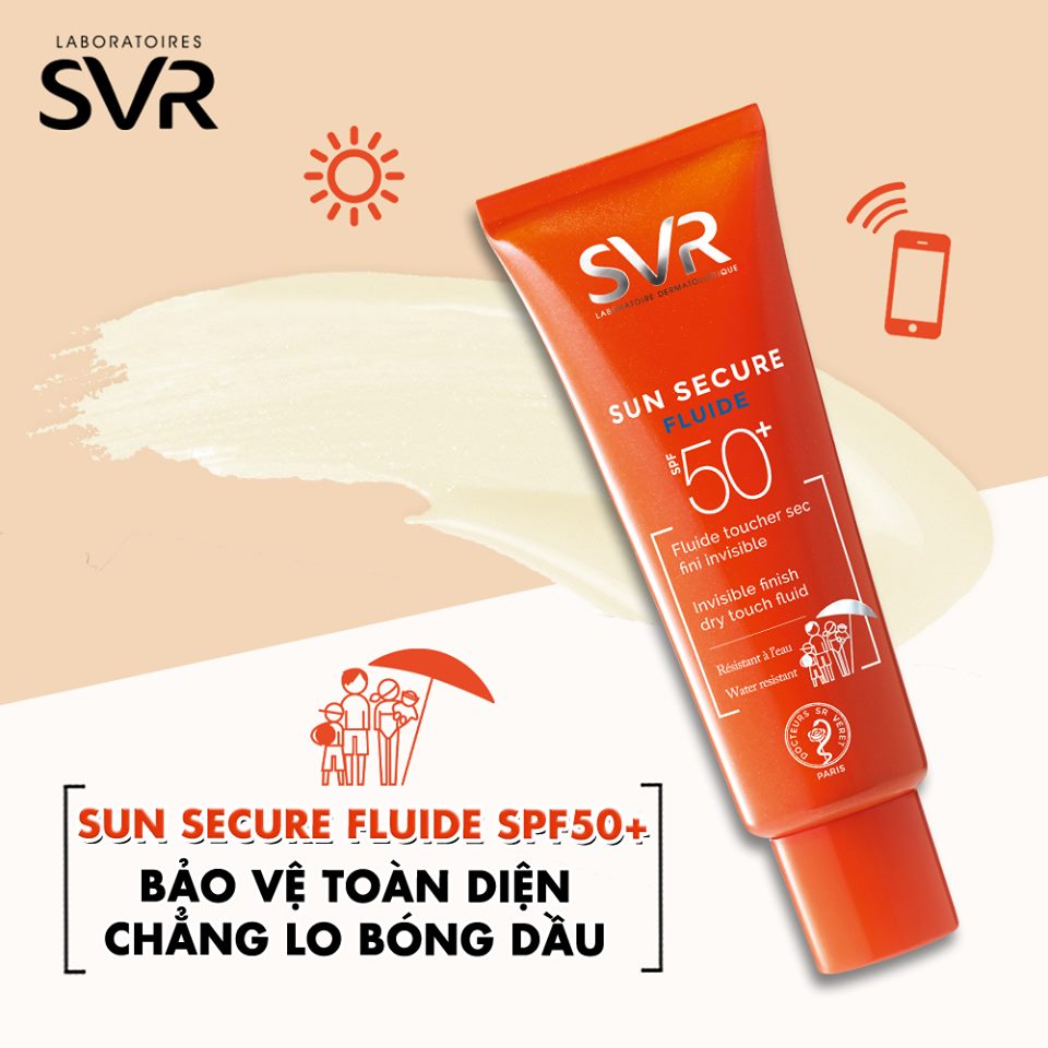 Kem Chống Nắng Kiềm Dầu, Không Gây Bóng Nhờn SVR Sun Secure Fluide SPF+ 50ml + Tặng 1 Băng Đô Tai Mèo ( Màu Ngẫu Nhiên)