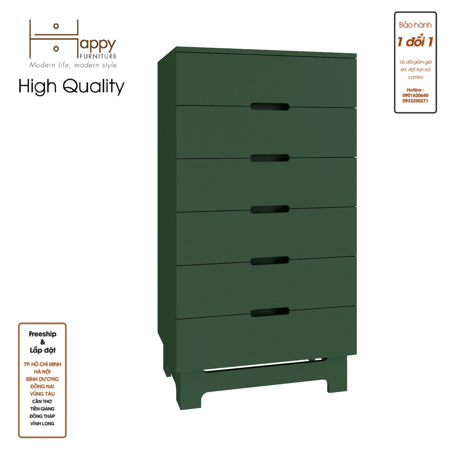 [Happy Home Furniture] MOLLY, Tủ lưu trữ 6 ngăn kéo, 64cm x 45cm x 120cm ( DxRxC), THK_105