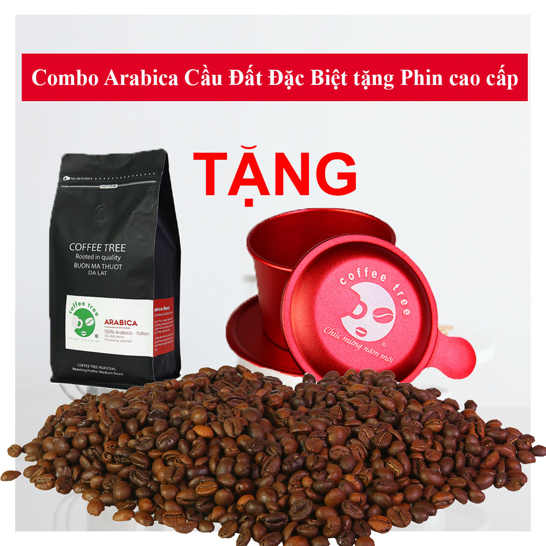 Cà phê bột Arabica Cầu Đất 500g nguyên chất 100% thơm nồng, vị nhẹ, gu tây TẶNG Phin Nhôm Pha Cà Phê Màu Đỏ Cao Cấp