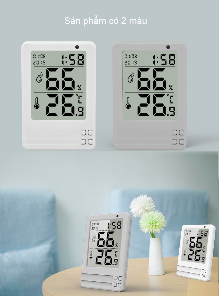 Nhiệt ẩm kế để bàn, dán tường cảm biến hiển thị ngày, giờ, nhiệt độ, độ ẩm chính xác M03