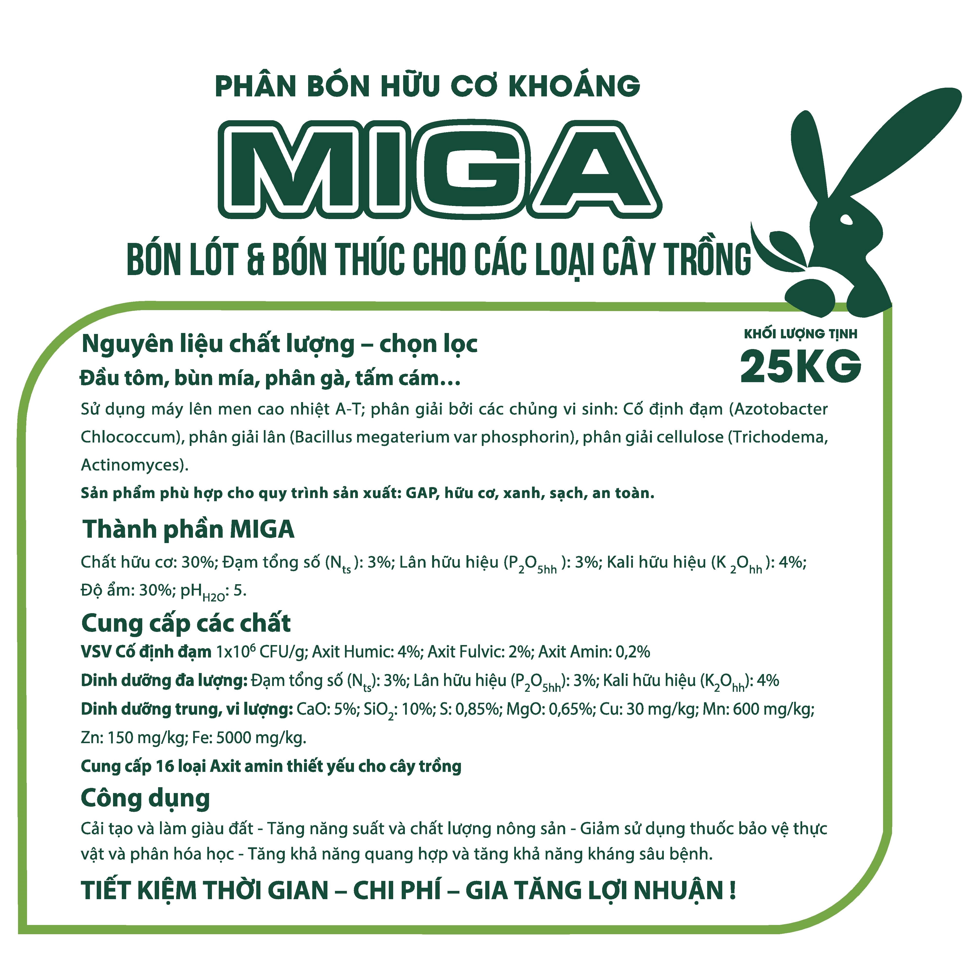 Phân bón hữu cơ khoáng Miga - Bao 25kg