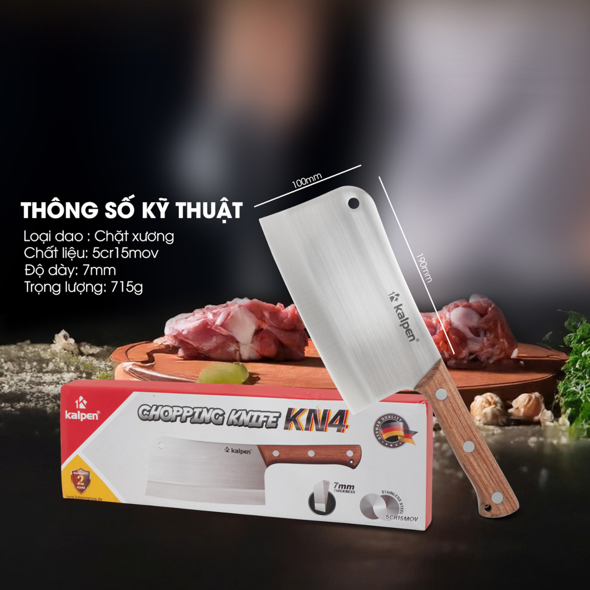 Dao chặt xương Inox không gỉ Kalpen KN4 chuẩn Đức, bảo hành 2 năm