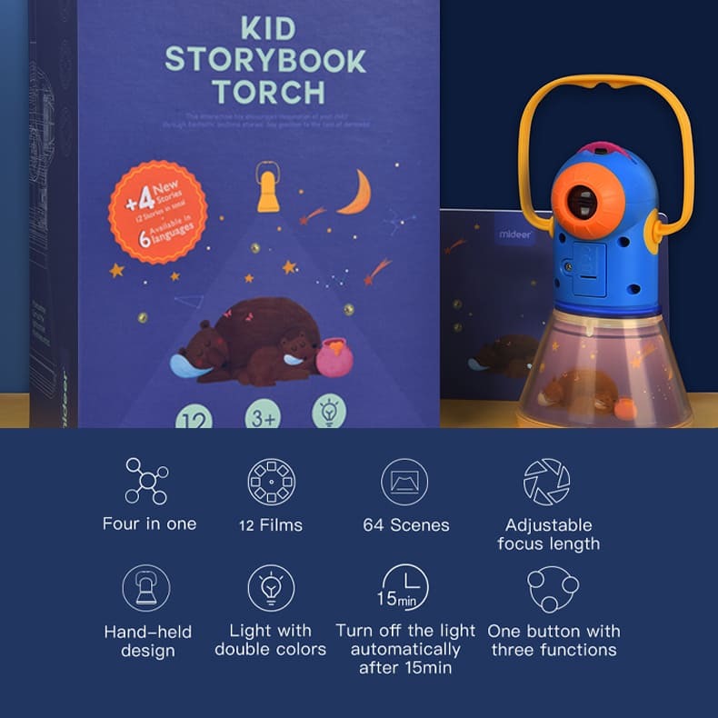 Đèn Pin Kể Chuyện Cho Bé MIDEER StoryBook Storch Phiên Bản Mới 12 Truyện - Có File Âm Thanh và Sách Tiếng Việt Kèm Theo