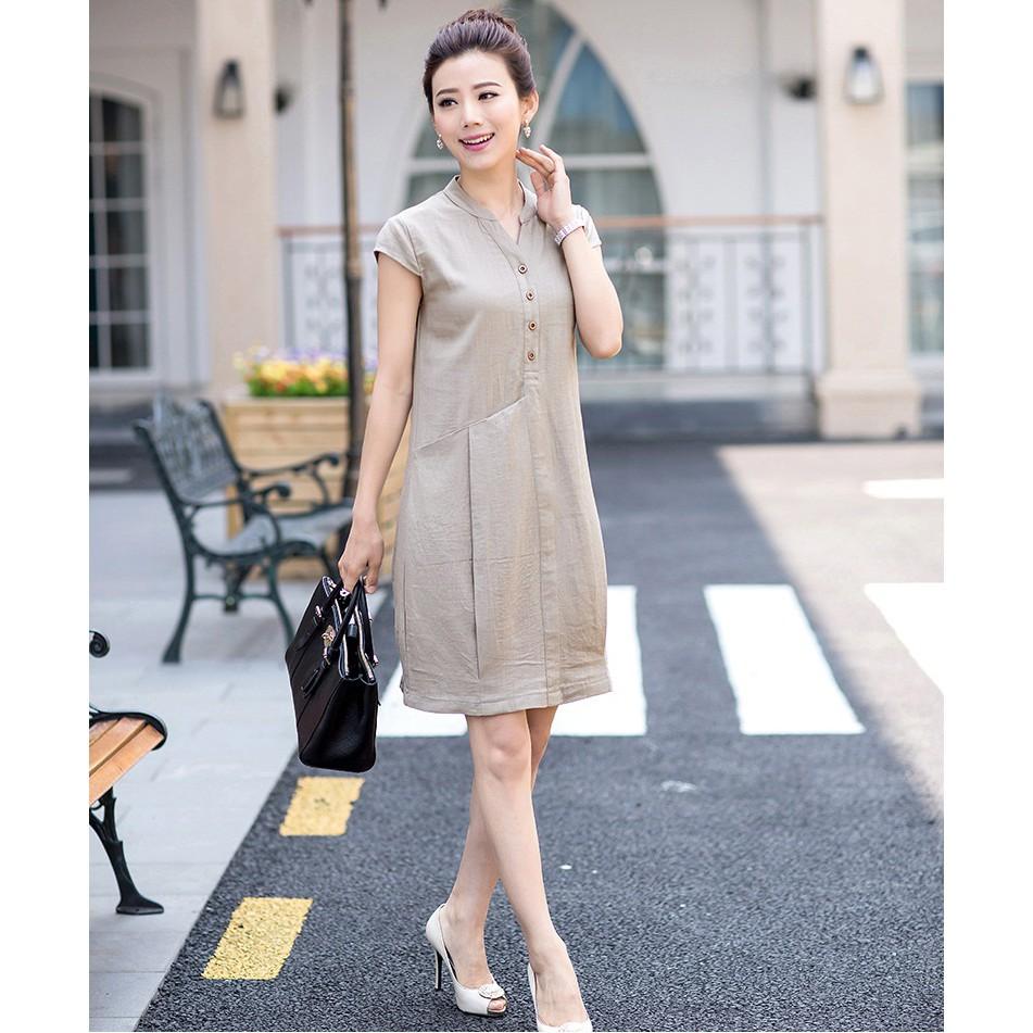 HÀNG ĐỦ SIZE: Đầm suông bổ trụ phối túi phong cách Hàn Quốc - DS33