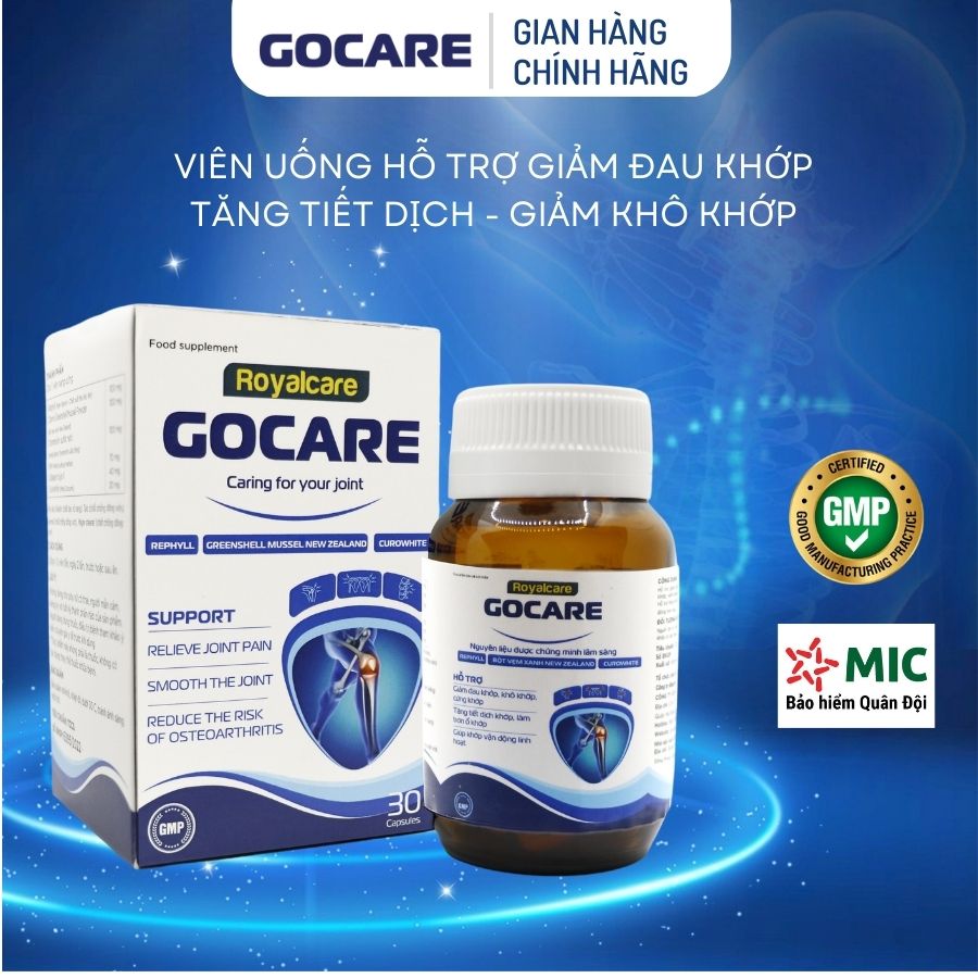 Viên uống hỗ trợ giảm đau khớp GOCARE giúp tăng tiết dịch khớp, làm trơn ổ khớp, giảm nguy cơ thoái hóa khớp